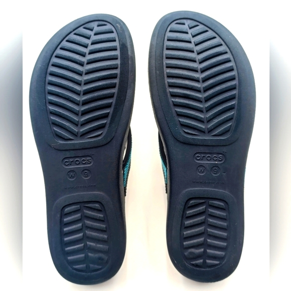 Crocs Monterey Bead Strap Wedge Flip Sandals Navy Blue Multicolor Women's 9 - Picture 10 of 12